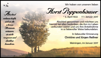 Traueranzeige von Horst Poppenhäuser von Südthüringer Presse