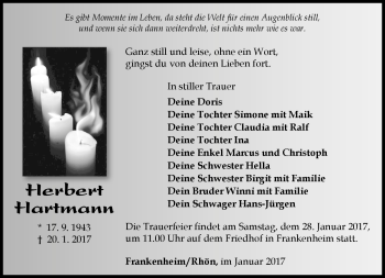 Traueranzeige von Herbert Hartmann von Südthüringer Presse