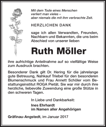 Traueranzeige von Ruth Möller von Südthüringer Presse
