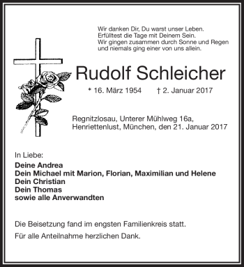 Traueranzeige von Rudolf Schleicher von Frankenpost
