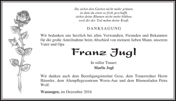 Traueranzeige von Franz Jugl von Südthüringer Presse