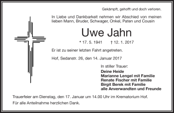 Traueranzeige von Uwe Jahn von Frankenpost