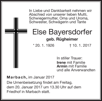 Traueranzeige von Else Bayersdorfer von Neue Presse Coburg