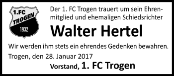 Traueranzeige von Walter Hertel von Frankenpost