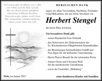 Traueranzeige von Herbert Stengel von Südthüringer Presse