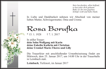 Traueranzeige von Rosa Borufka von Südthüringer Presse