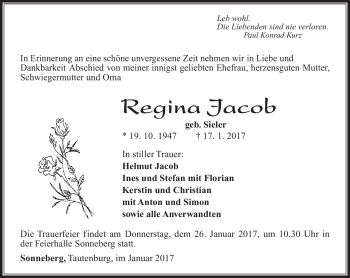 Traueranzeige von Regina Jacob von Südthüringer Presse