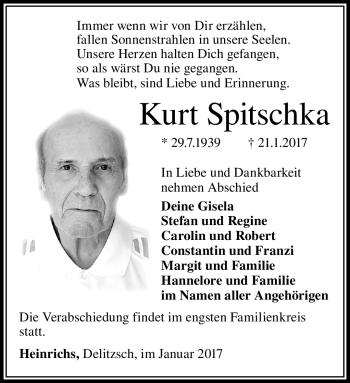Traueranzeige von Kurt Spitschka von Südthüringer Presse