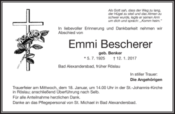 Traueranzeige von Emmi Bescherer von Frankenpost