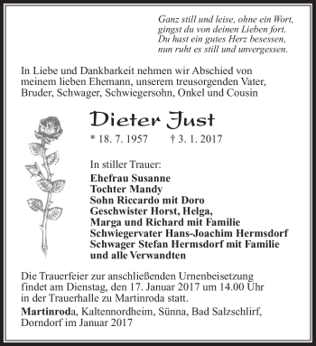 Traueranzeige von Dieter Just von Südthüringer Presse