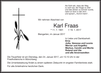 Traueranzeige von Karl Fraas von Frankenpost