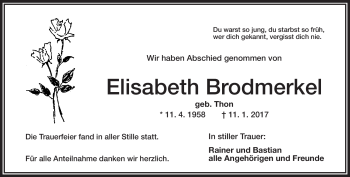 Traueranzeige von Elisabeth Brodmerkel von Frankenpost