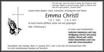 Traueranzeige von Emma Christl von Frankenpost