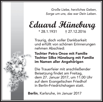Traueranzeige von Eduard Hüneburg von Südthüringer Presse