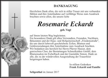 Traueranzeige von Rosemarie Eckhardt von Südthüringer Presse
