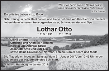 Traueranzeige von Lothar Otto von Südthüringer Presse