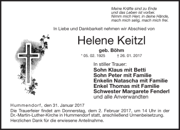 Traueranzeige von Helene Keitzl von Neue Presse Coburg