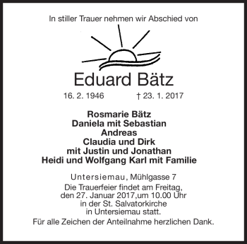 Traueranzeige von Eduard Bätz von Neue Presse Coburg