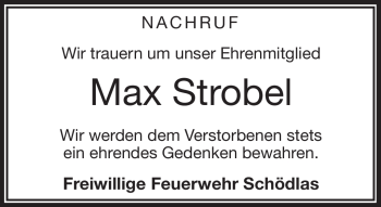 Traueranzeige von Max Strobel von Frankenpost