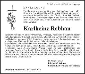 Traueranzeige von Karlheinz Rebhan von Südthüringer Presse