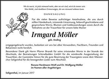 Traueranzeige von Irmgard Möller von Südthüringer Presse
