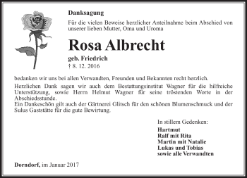 Traueranzeige von Rosa Albrecht von Südthüringer Presse