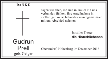 Traueranzeige von Gudrun Prell von Frankenpost