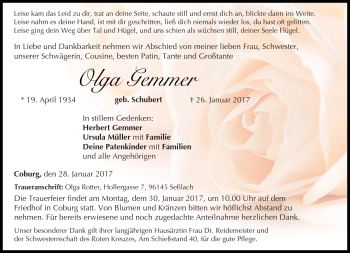 Traueranzeige von Olga Gemmer von Neue Presse Coburg