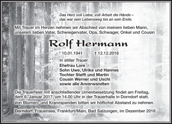 Traueranzeige von Rolf Hermann von Südthüringer Presse