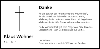Traueranzeige von Klaus Wöhner von Neue Presse Coburg