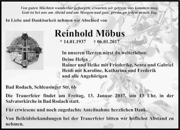 Traueranzeige von Reinhold Möbus von Neue Presse Coburg