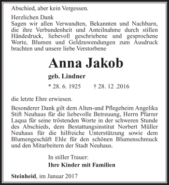 Traueranzeige von Anna Jakob von Südthüringer Presse