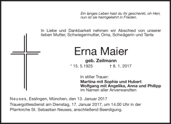 Traueranzeige von Erna Maier von Neue Presse Coburg