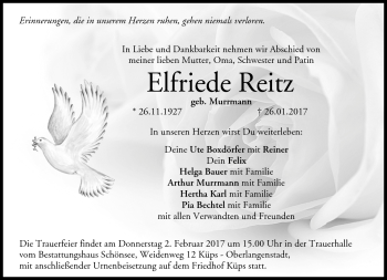 Traueranzeige von Elfriede Reitz von Neue Presse Coburg