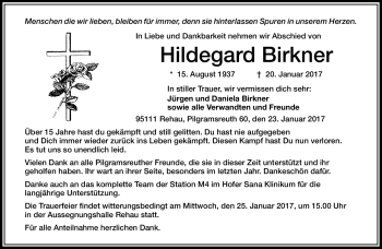 Traueranzeige von Hildegard Birkner von Frankenpost