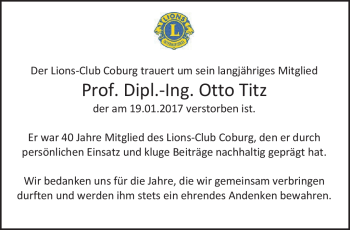 Traueranzeige von Otto Titz von Neue Presse Coburg