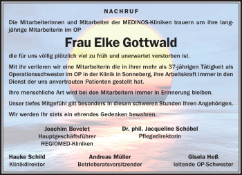 Traueranzeige von Elke Gottwald von Südthüringer Presse