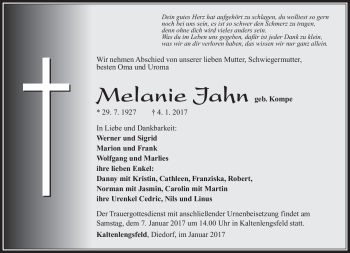 Traueranzeige von Melanie Jahn von Südthüringer Presse