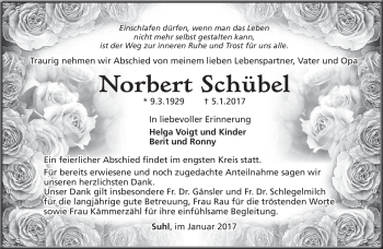 Traueranzeige von Norbert Schübel von Südthüringer Presse