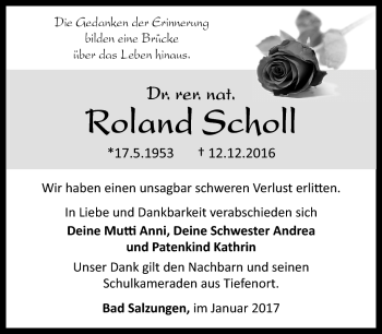 Traueranzeige von Roland Scholl von Südthüringer Presse
