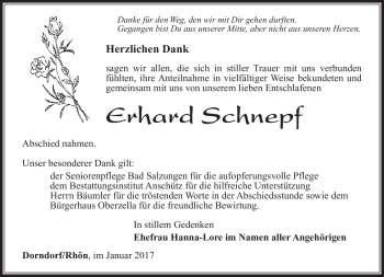 Traueranzeige von Erhard Schnepf von Südthüringer Presse