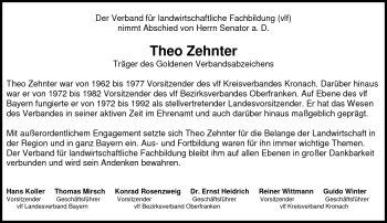Traueranzeige von Theo Zehnter von Frankenpost
