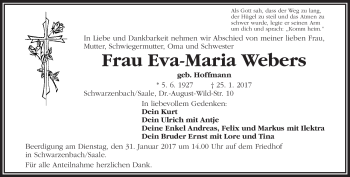 Traueranzeige von Eva-Maria Webers von Frankenpost