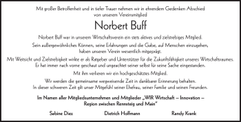 Traueranzeige von Norbert Buff von Südthüringer Presse