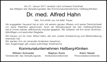 Traueranzeige von Alfred Hahn von Neue Presse Coburg