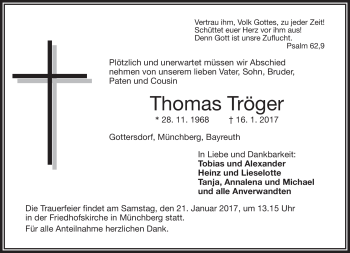 Traueranzeige von Thomas Tröger von Frankenpost
