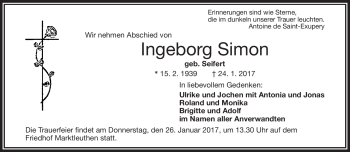 Traueranzeige von Ingeborg Simon von Frankenpost