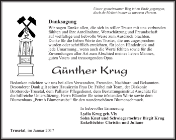 Traueranzeige von Günther Krug von Südthüringer Presse