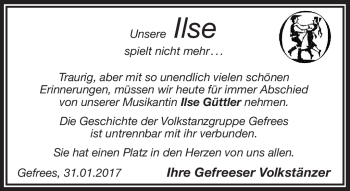 Traueranzeige von Ilse Güttler von Frankenpost