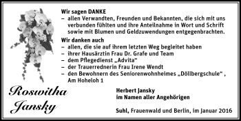 Traueranzeige von Herbert Jansky von Südthüringer Presse